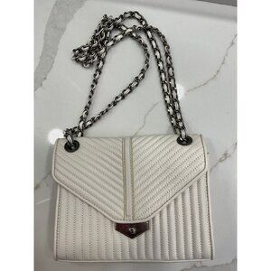 Aimee Kestenberg White Quilted Leather Cross Body Satchel Purse Chain Strap